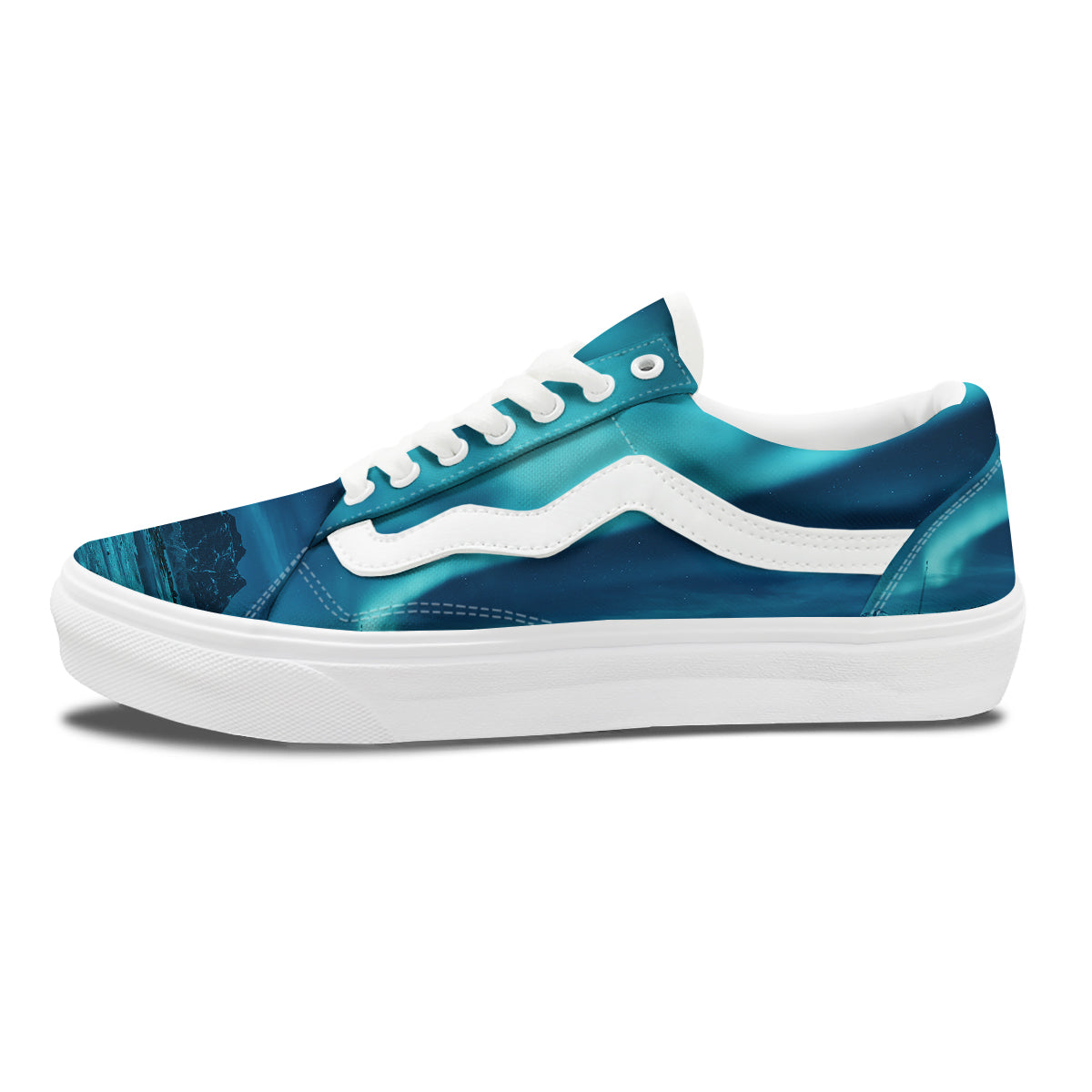 Blue Northern Lights And Mountain Print Skate Shoes-grizzshop