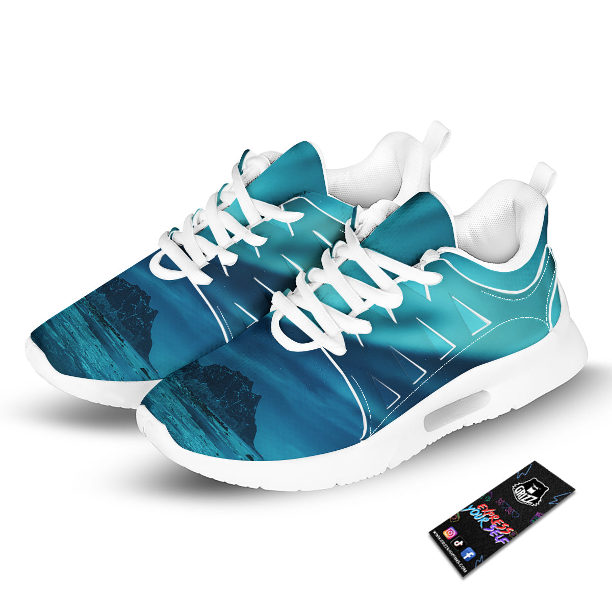 Blue Northern Lights And Mountain Print Tennis Shoes-grizzshop