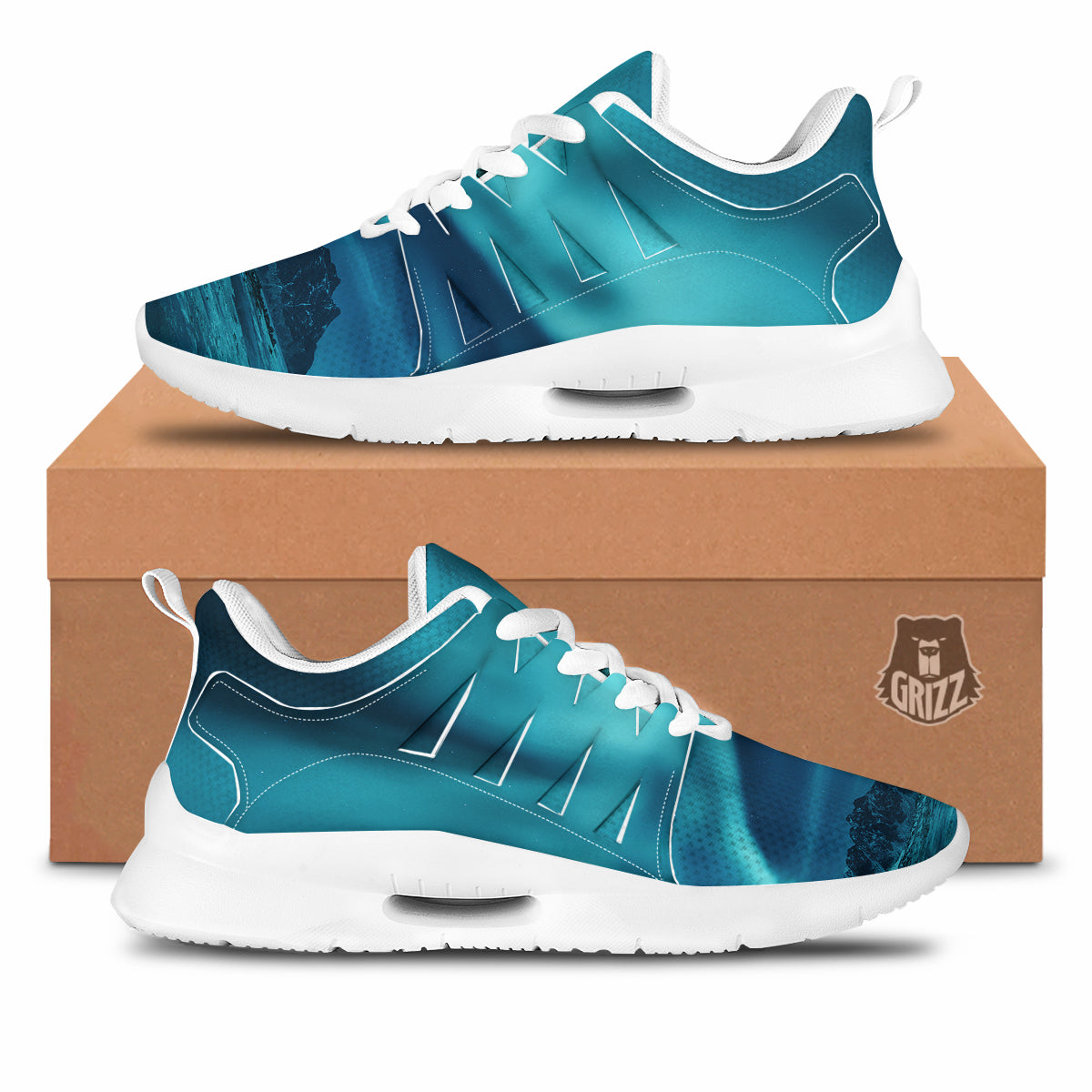 Blue Northern Lights And Mountain Print Tennis Shoes-grizzshop