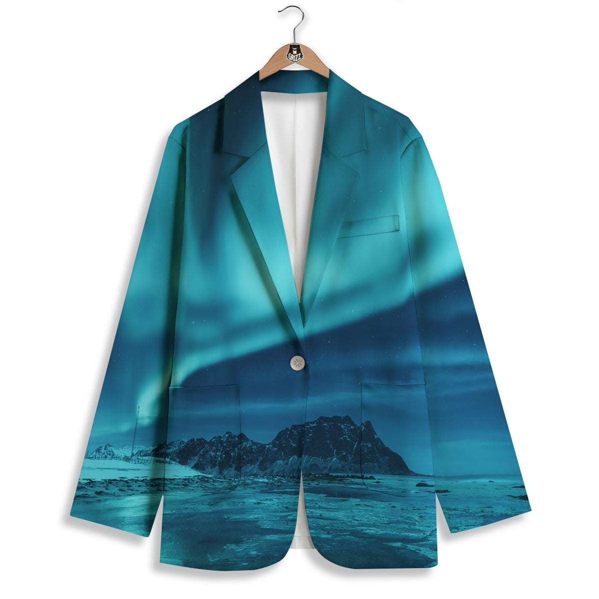 Blue Northern Lights And Mountain Print Women's Blazer-grizzshop