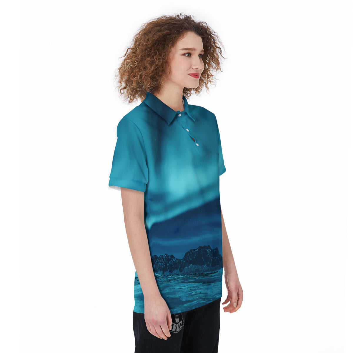 Blue Northern Lights And Mountain Print Women's Golf Shirts-grizzshop