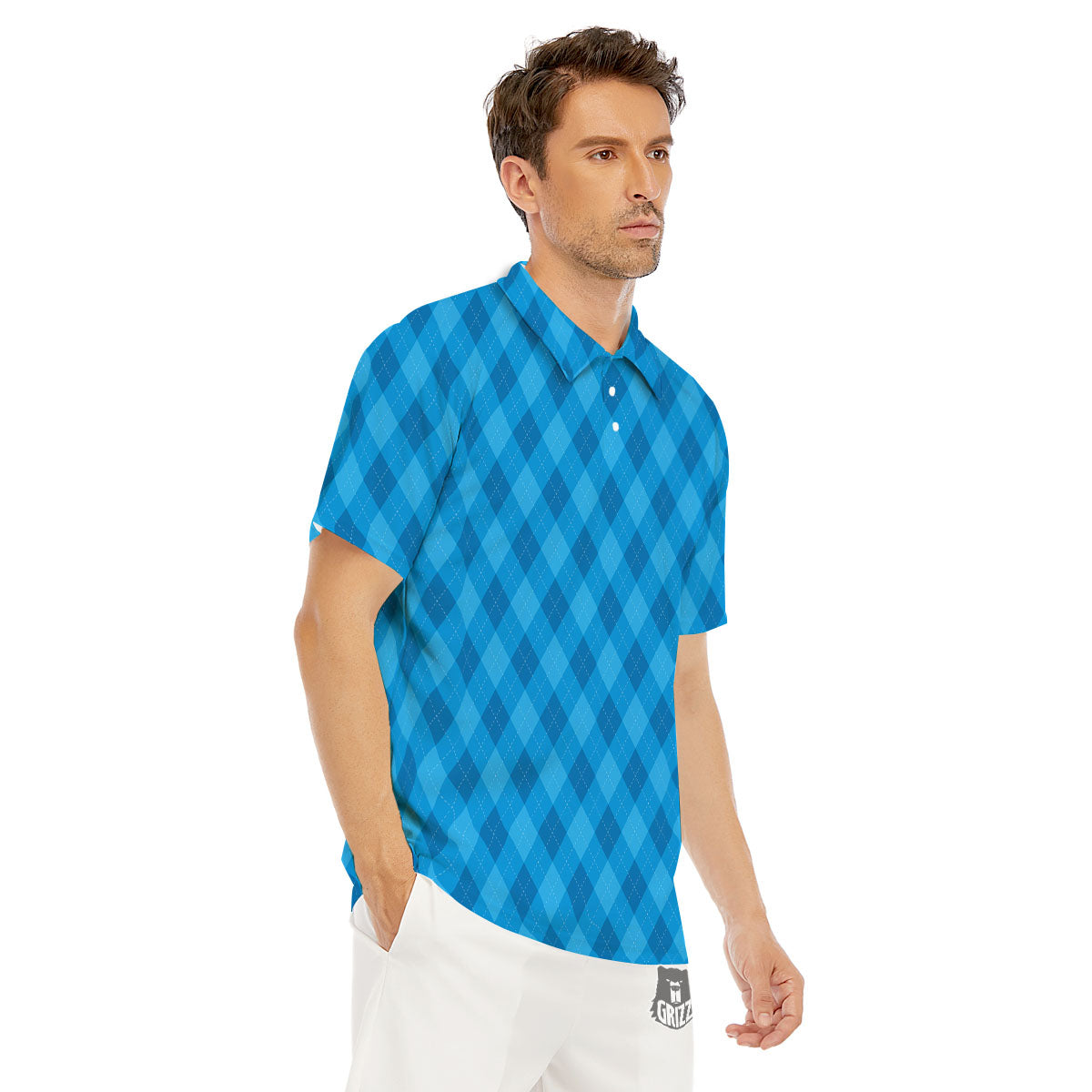 Blue Ocean Argyle Print Pattern Men's Golf Shirts-grizzshop