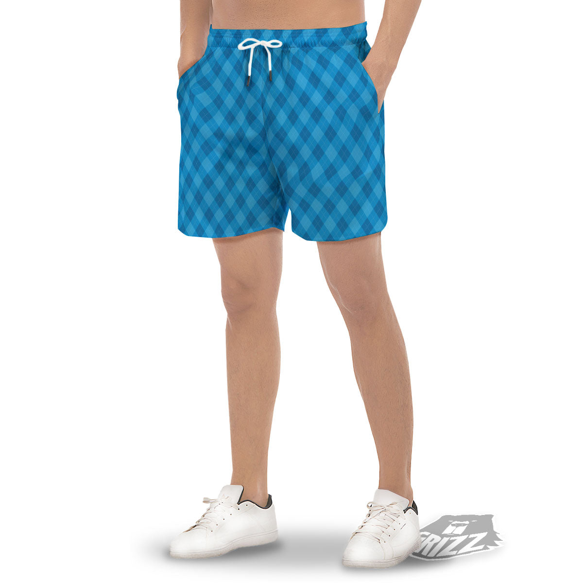 Blue Ocean Argyle Print Pattern Men's Gym Shorts-grizzshop