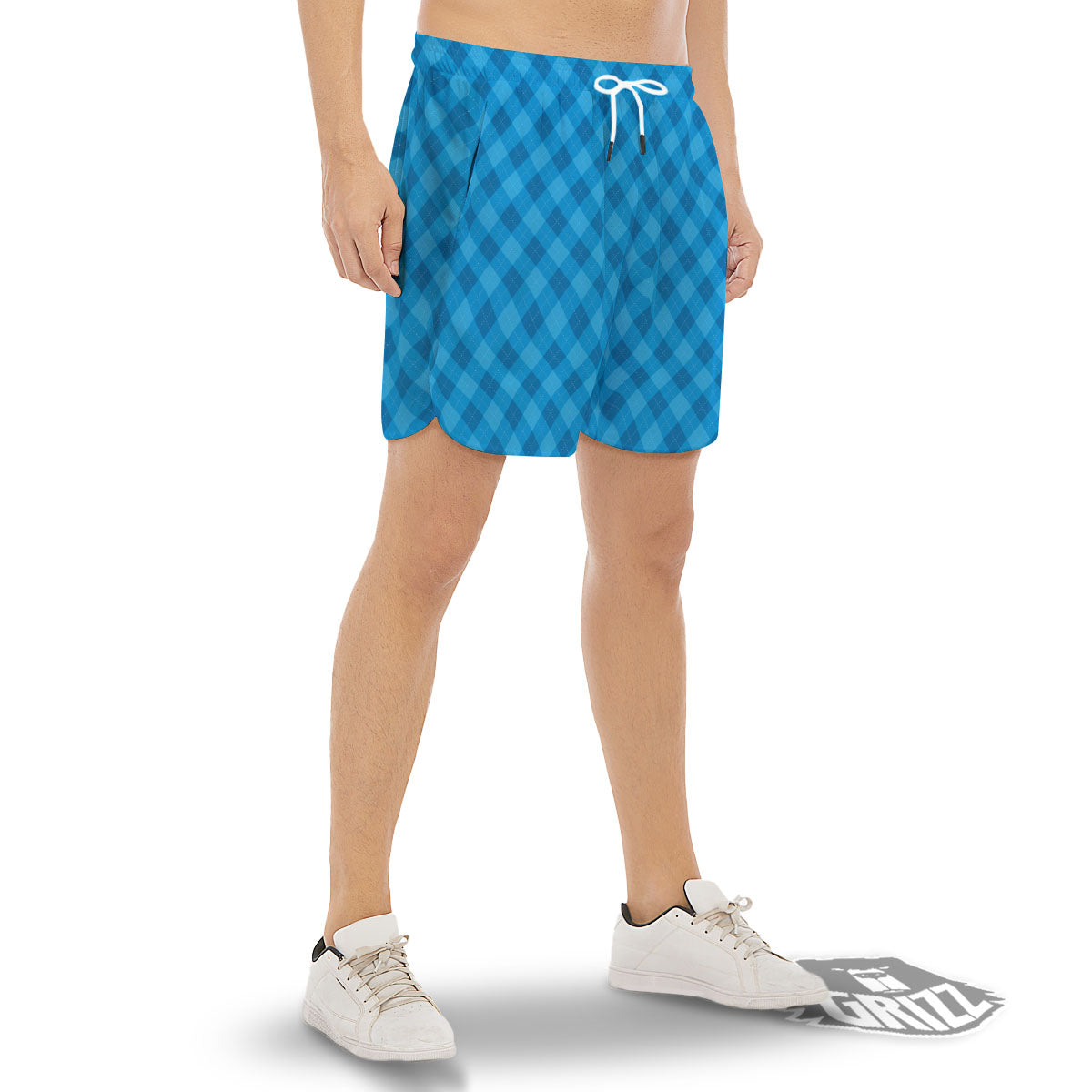 Blue Ocean Argyle Print Pattern Men's Gym Shorts-grizzshop