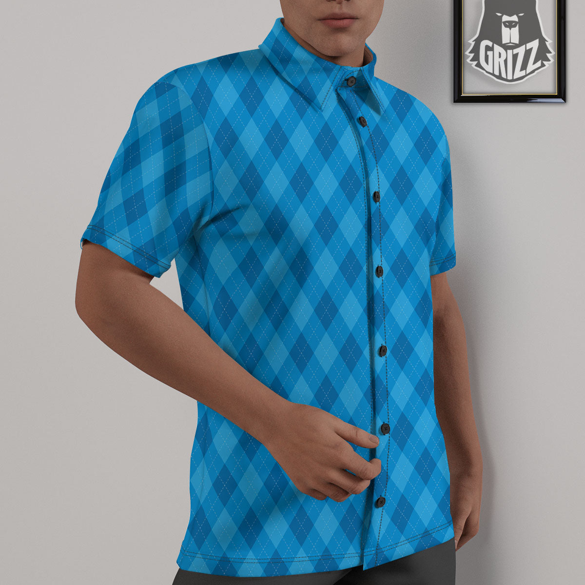 Blue Ocean Argyle Print Pattern Untucked Shirts-grizzshop