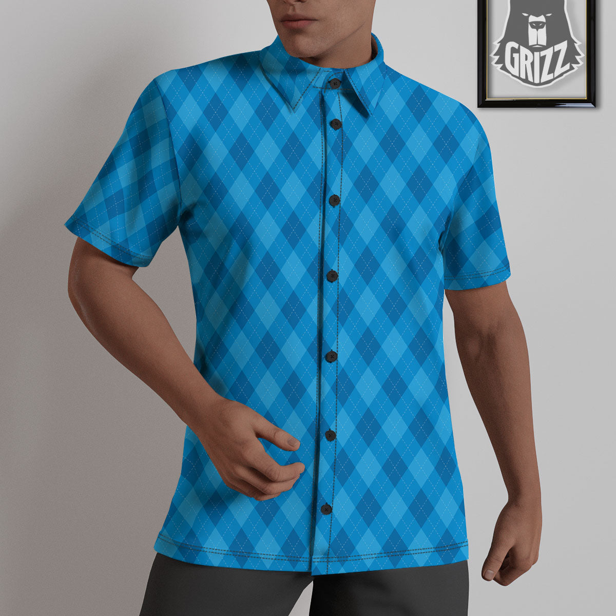 Blue Ocean Argyle Print Pattern Untucked Shirts-grizzshop