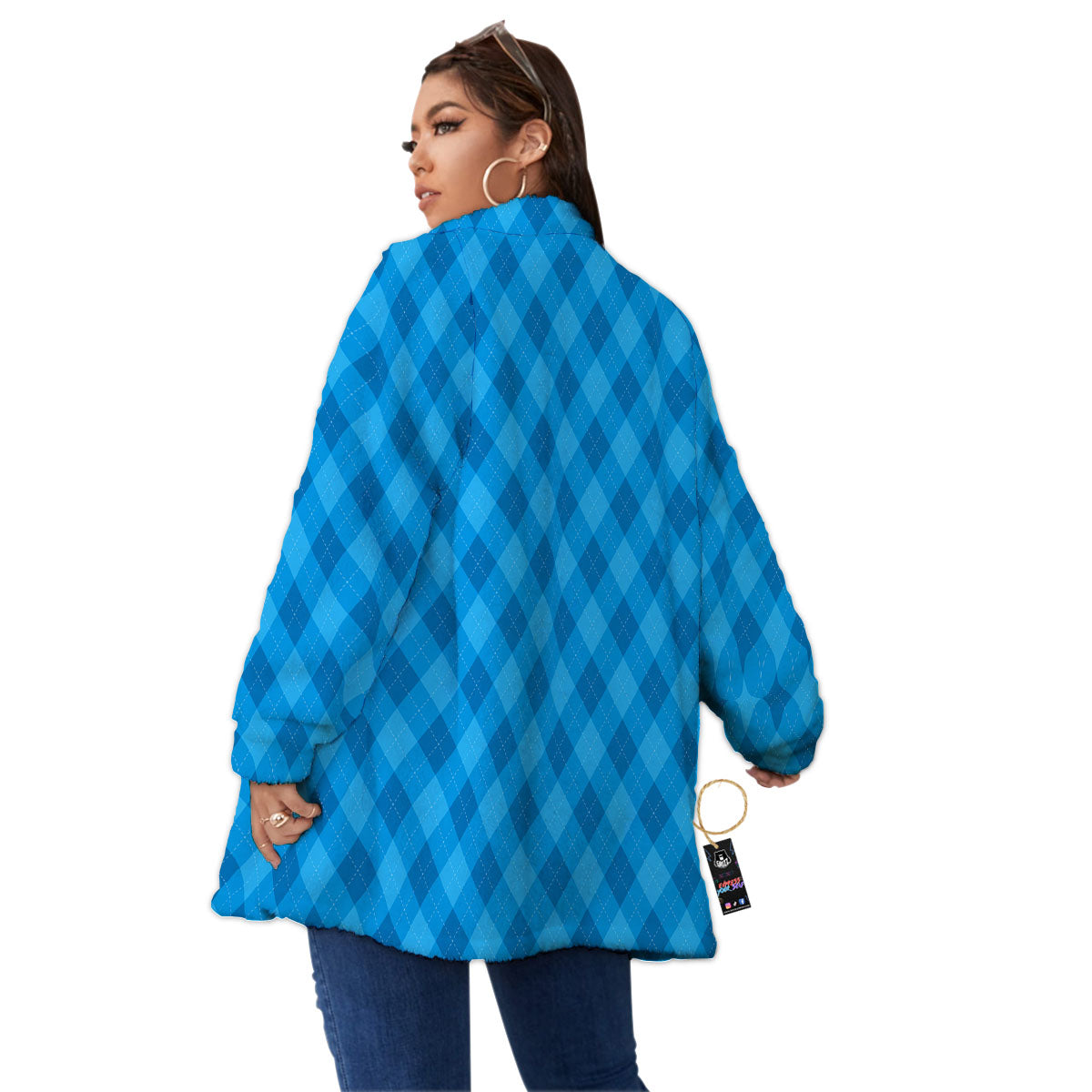 Blue Ocean Argyle Print Pattern Women's Sherpa Jacket-grizzshop