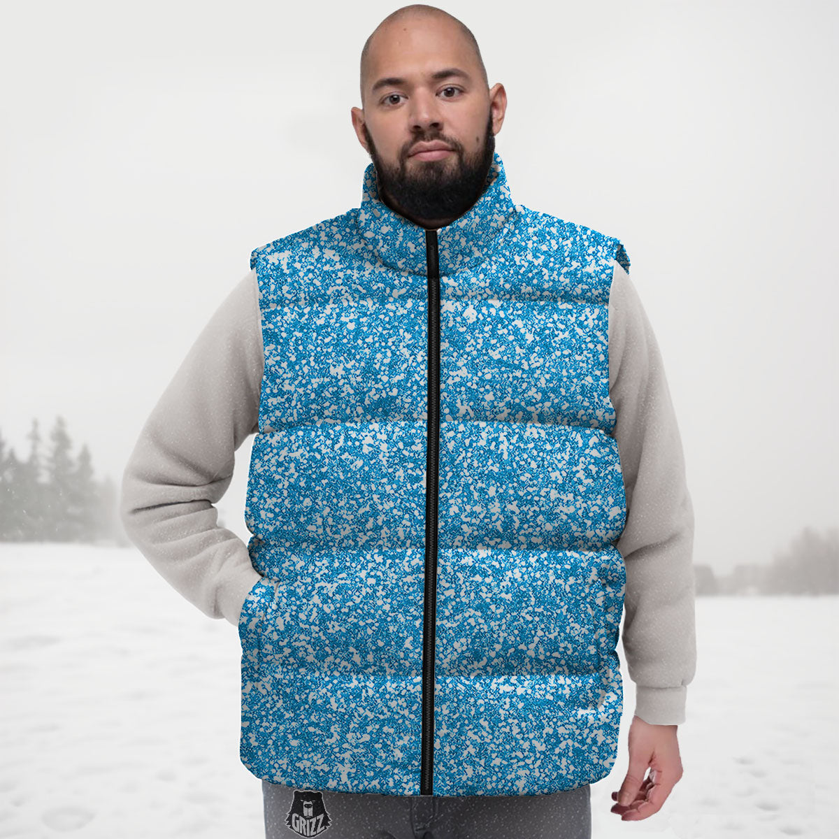 Blue Ocean Glitter Artwork Print Down Vest