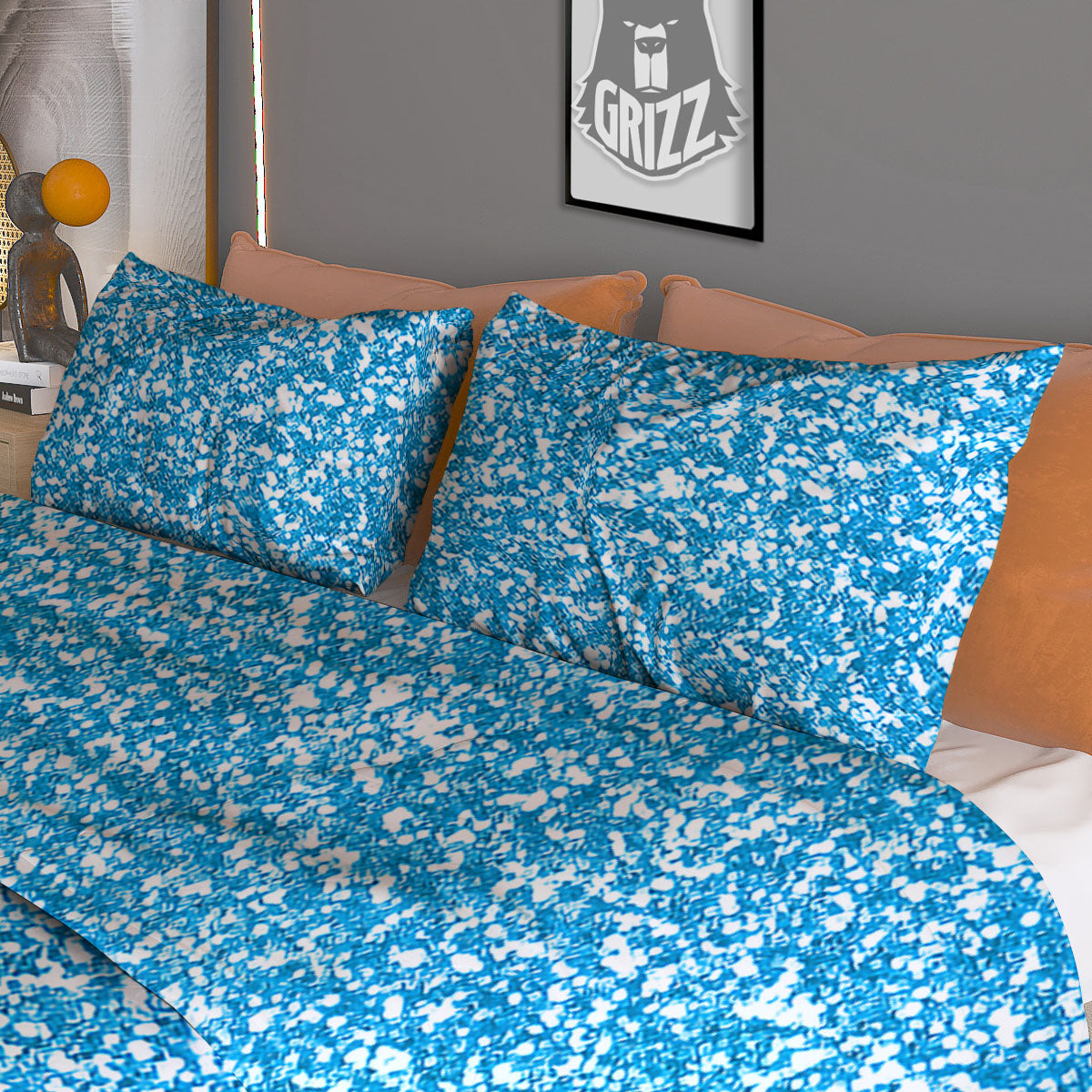 Blue Ocean Glitter Artwork Print Duvet Cover Bedding Set