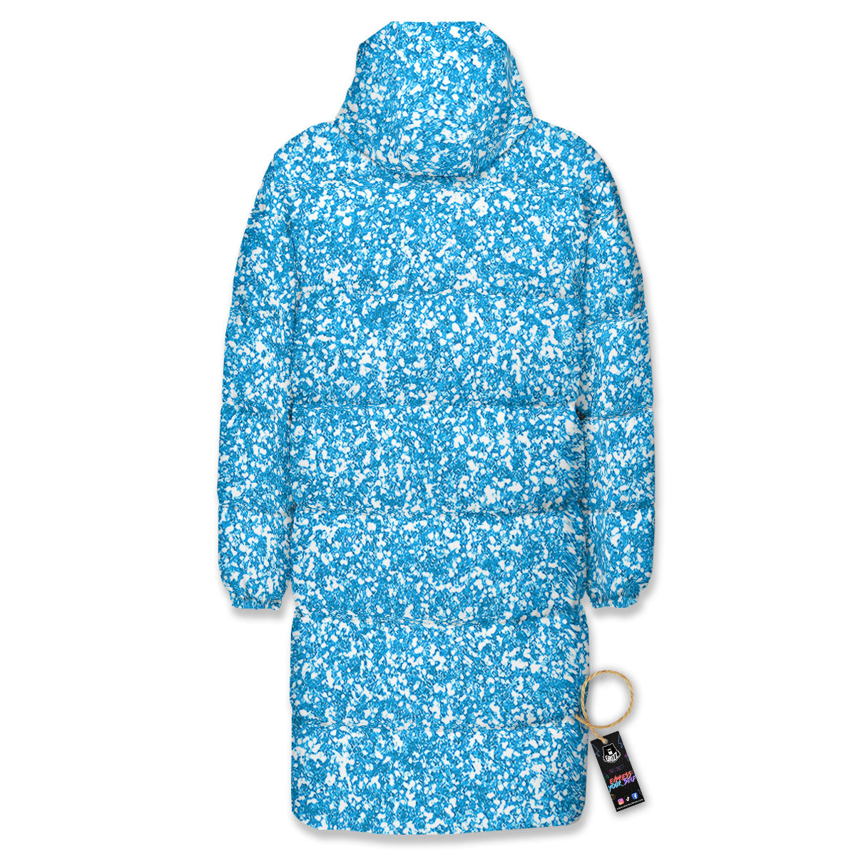 Blue Ocean Glitter Artwork Print Long Down Jacket-grizzshop