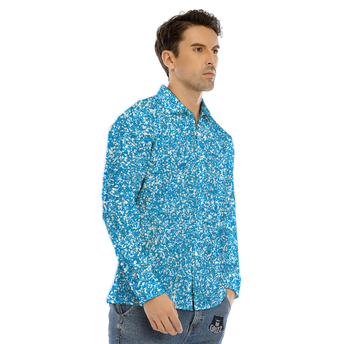Blue Ocean Glitter Artwork Print Men's Dress Shirts-grizzshop