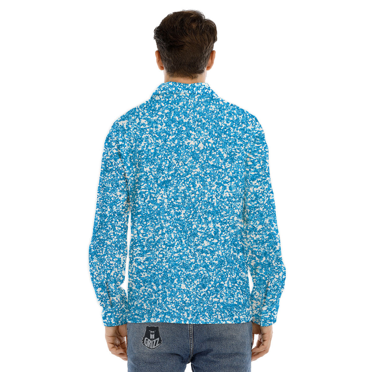 Blue Ocean Glitter Artwork Print Men's Dress Shirts-grizzshop