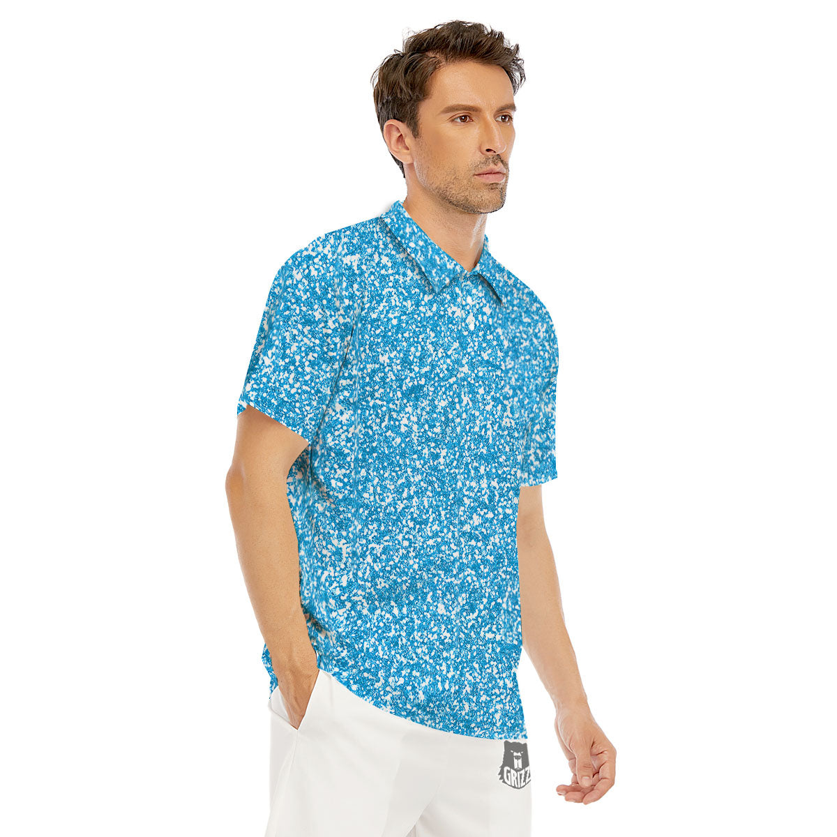 Blue Ocean Glitter Artwork Print Men's Golf Shirts-grizzshop