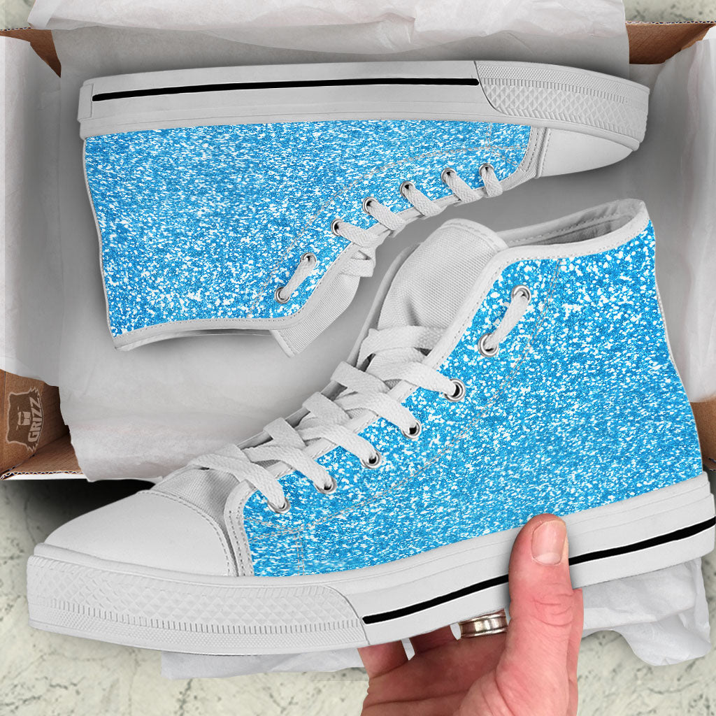 Blue Ocean Glitter Artwork Print White High Top Shoes-grizzshop