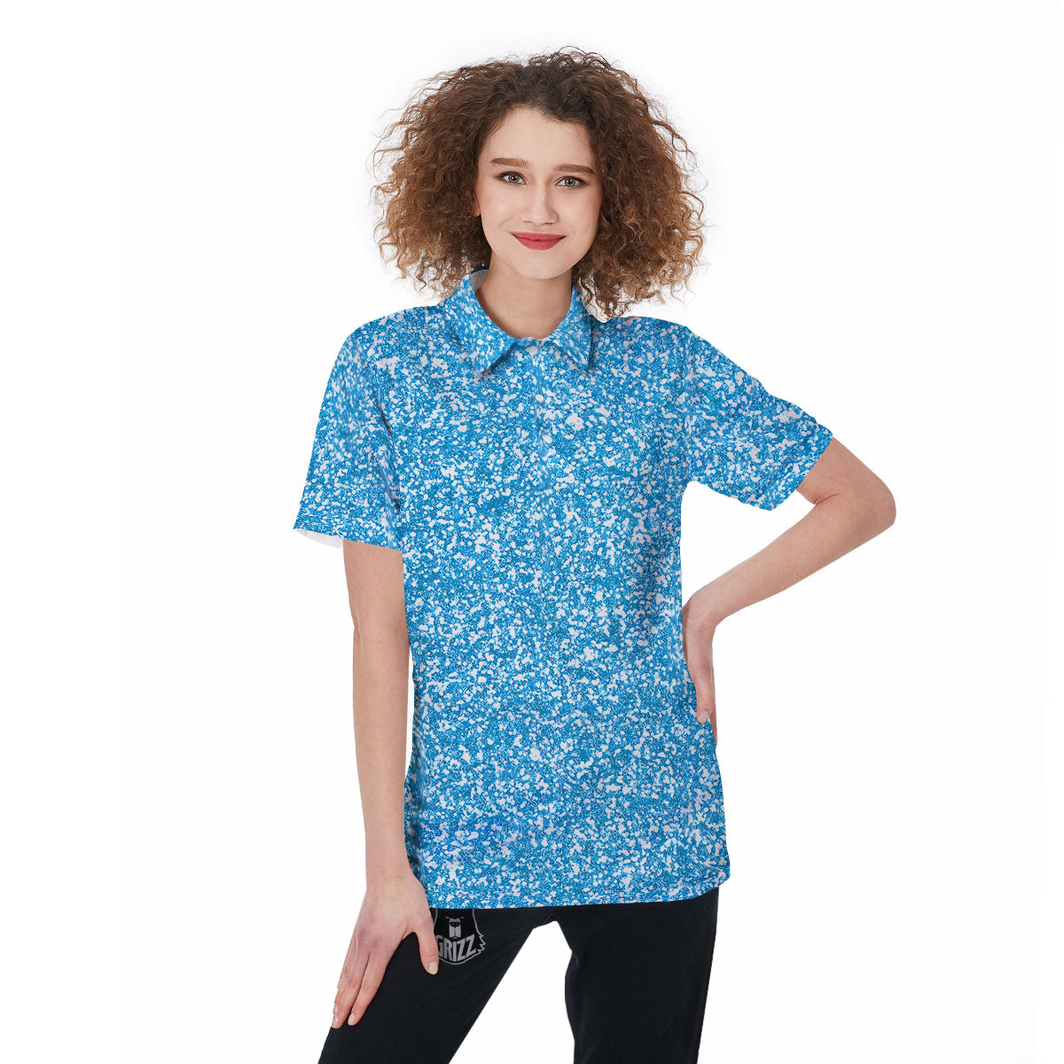 Blue Ocean Glitter Artwork Print Women's Golf Shirts-grizzshop