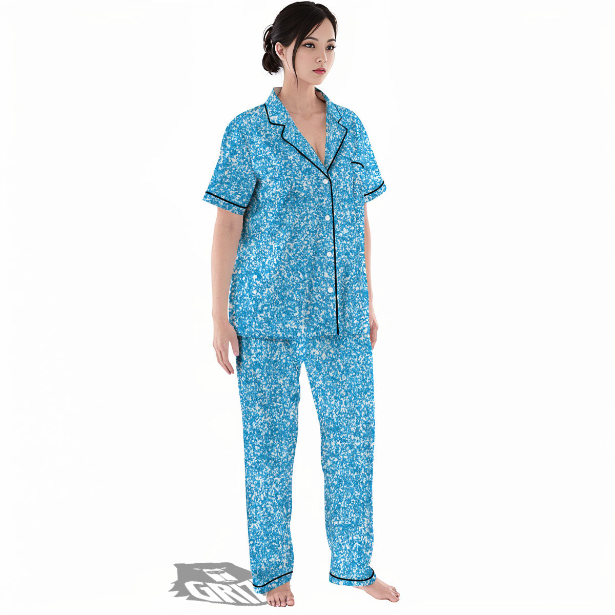 Blue Ocean Glitter Artwork Print Women's Pajamas Set-grizzshop