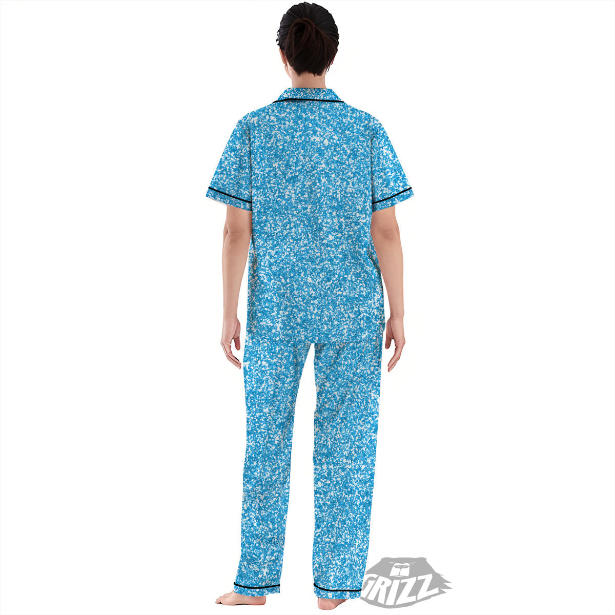 Blue Ocean Glitter Artwork Print Women's Pajamas Set-grizzshop
