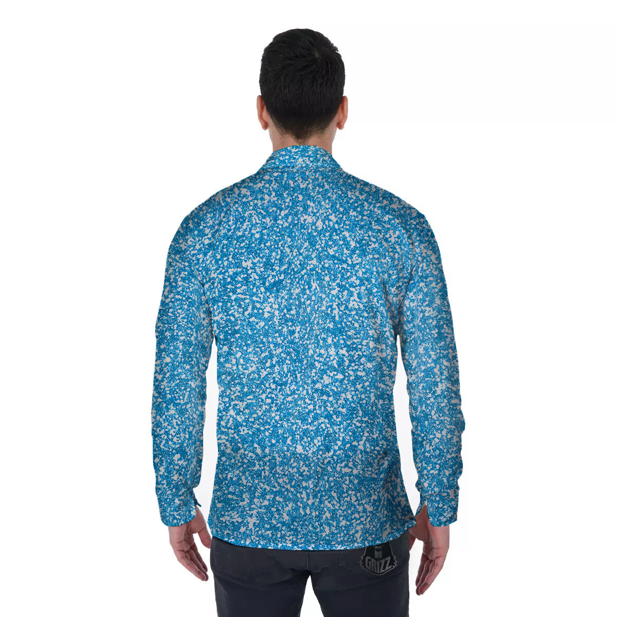 Blue Ocean Glitter Texture Print Men's Long Sleeve Shirts-grizzshop