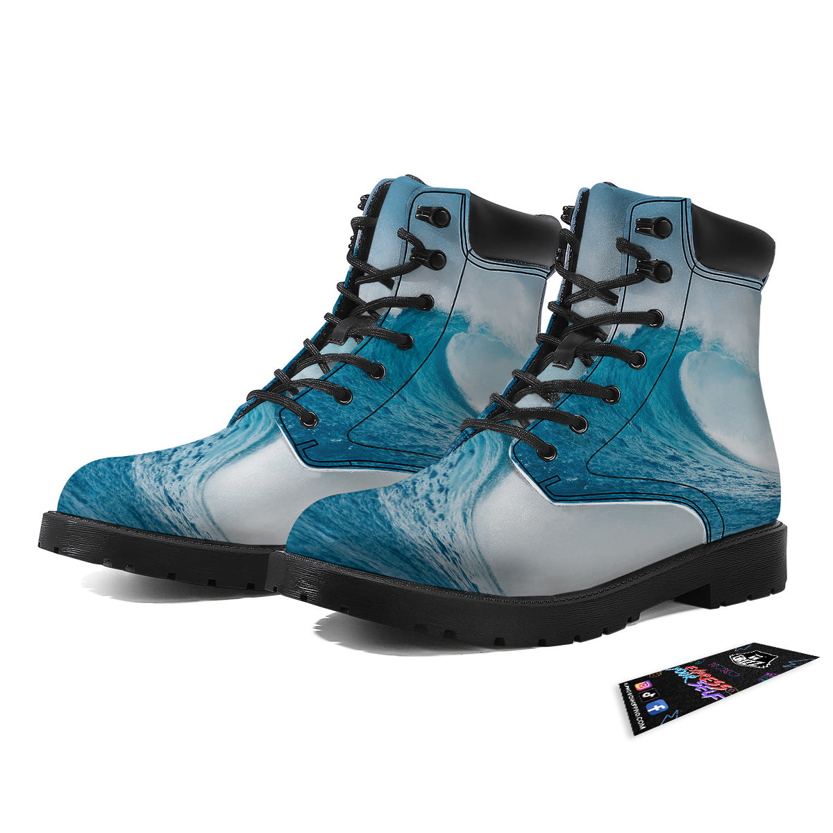 Blue Ocean Wave Print Boots-grizzshop