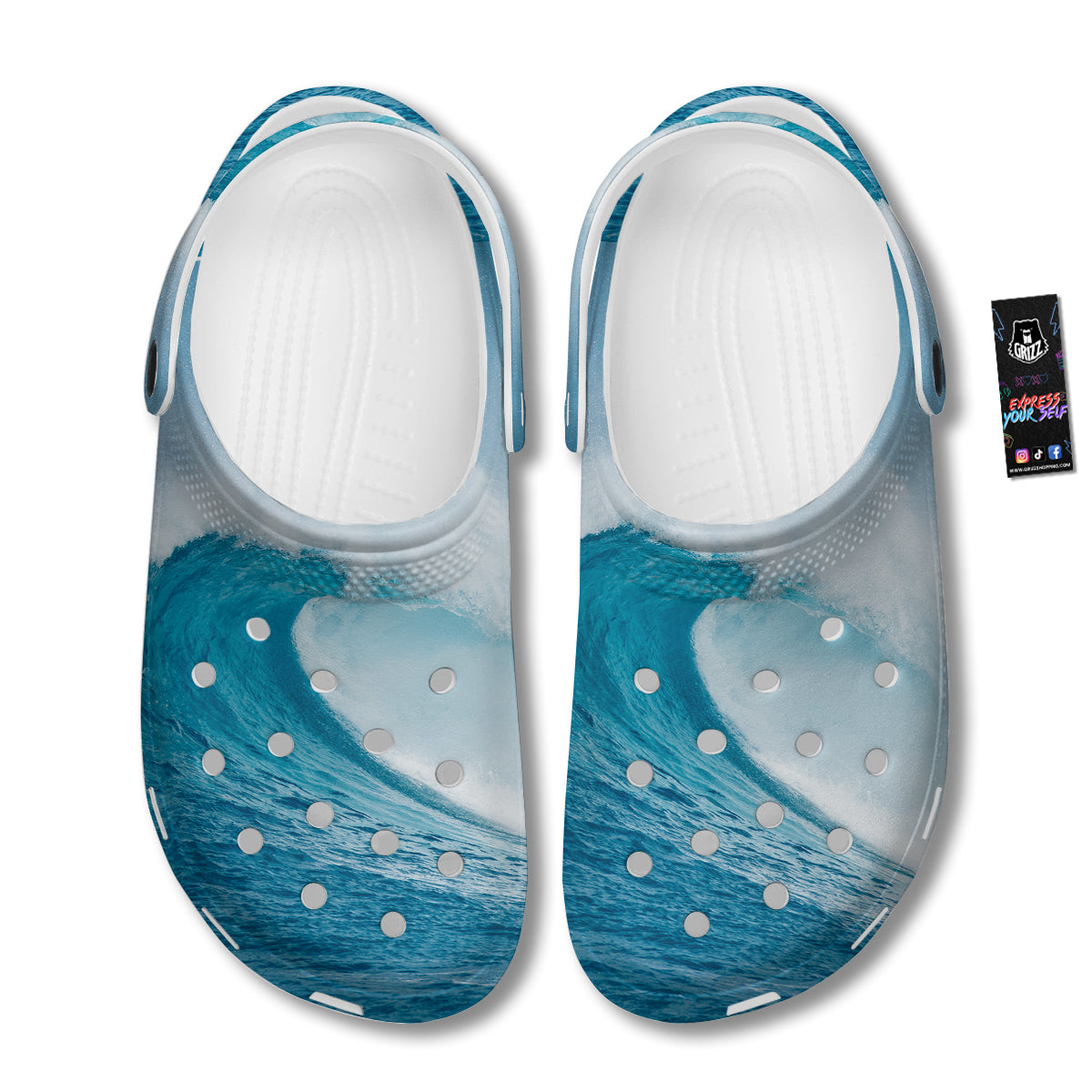Blue Ocean Wave Print Clog-grizzshop