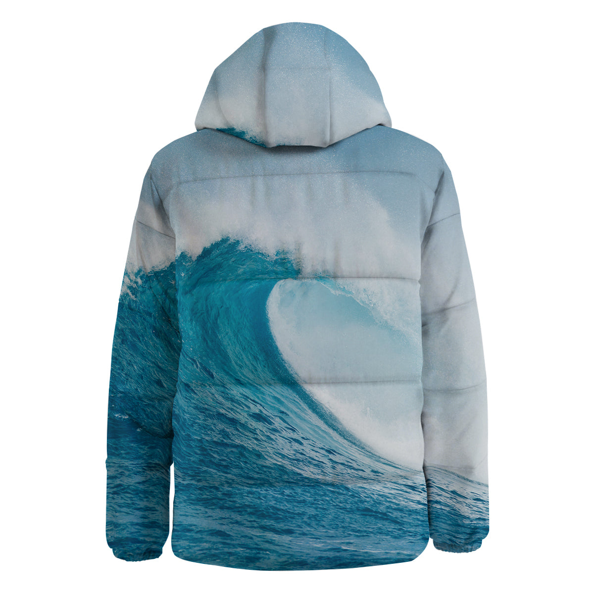 Blue Ocean Wave Print Down Jacket-grizzshop
