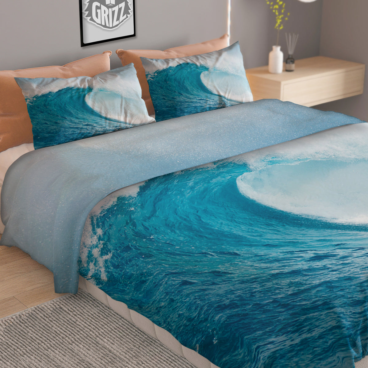 Blue Ocean Wave Print Duvet Cover Bedding Set