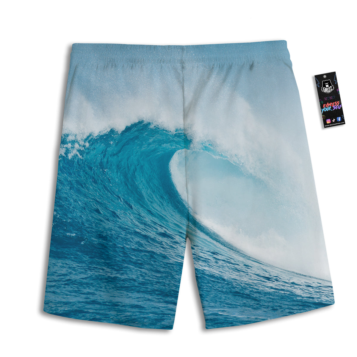 Blue Ocean Wave Print Men's Athletic Shorts