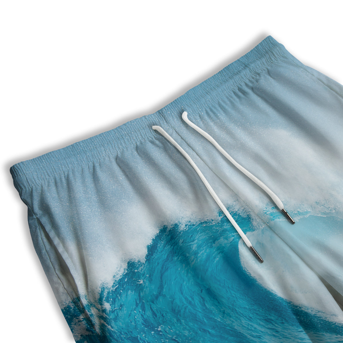 Blue Ocean Wave Print Men's Athletic Shorts