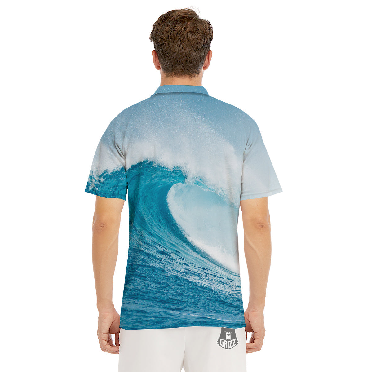 Blue Ocean Wave Print Men's Golf Shirts-grizzshop