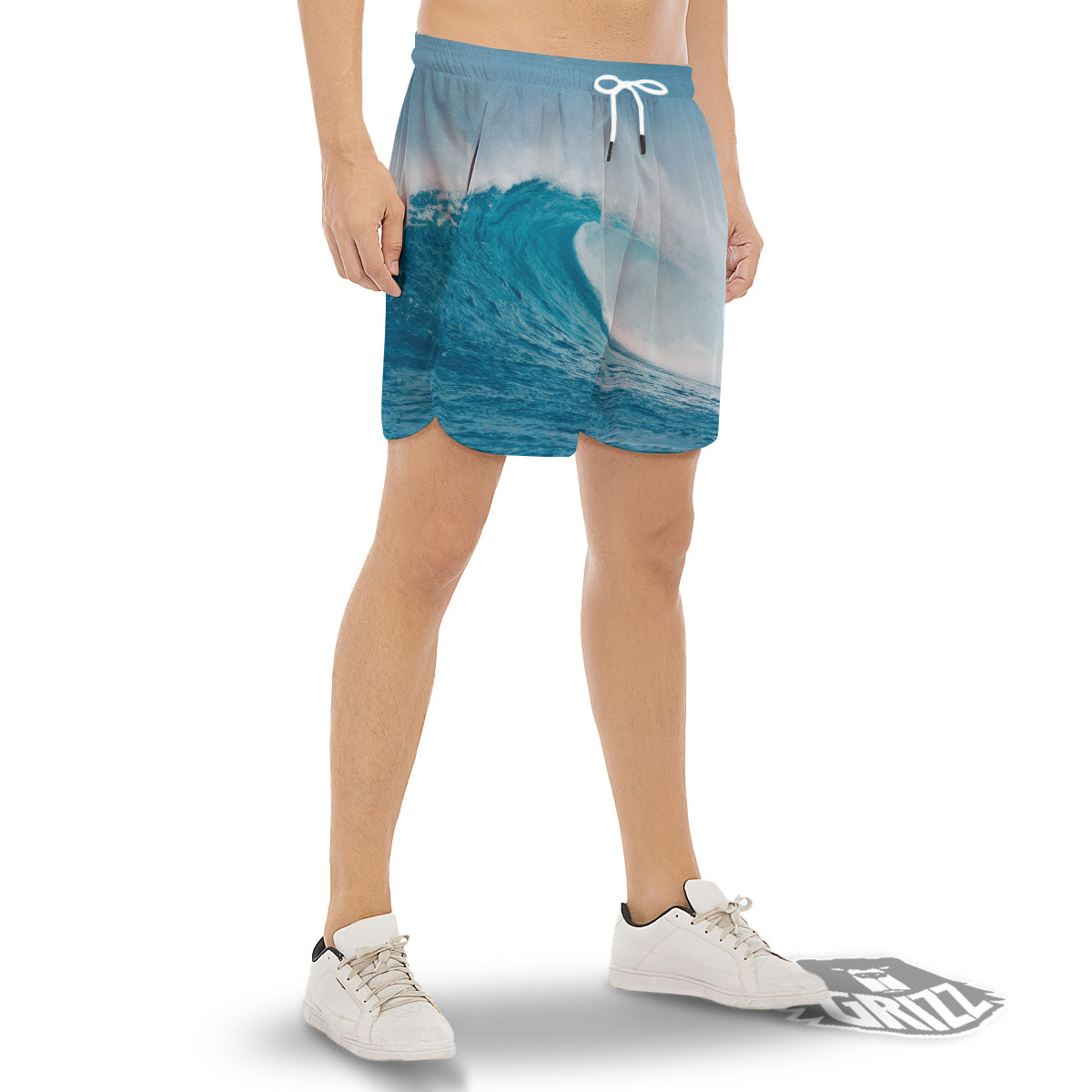 Blue Ocean Wave Print Men's Gym Shorts-grizzshop
