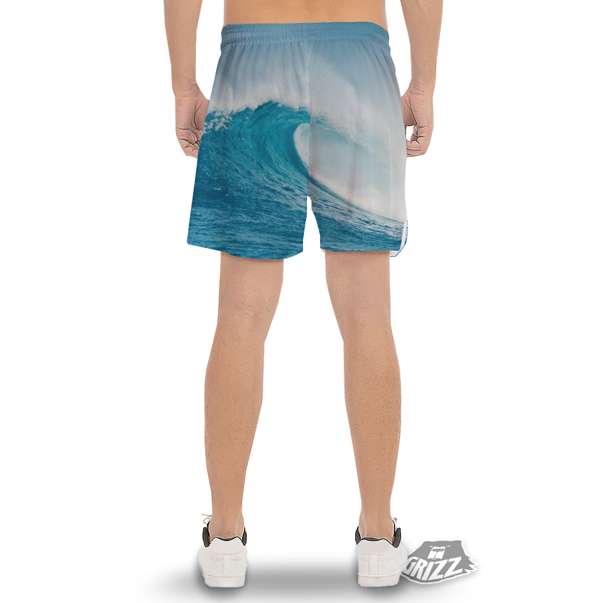 Blue Ocean Wave Print Men's Gym Shorts-grizzshop