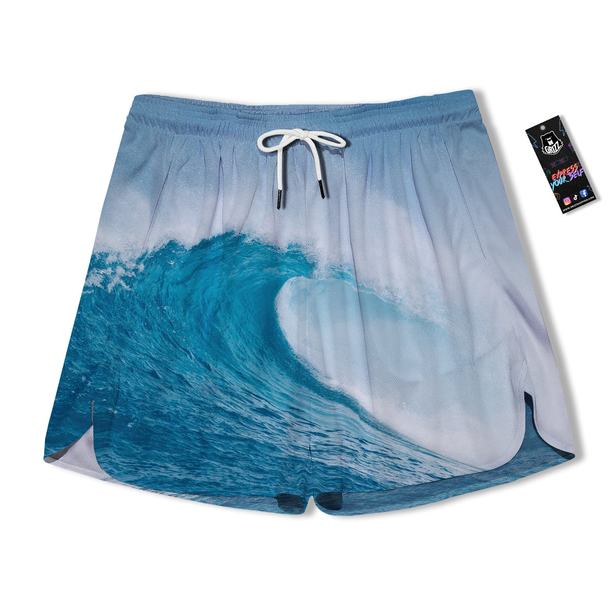 Blue Ocean Wave Print Men's Running Shorts-grizzshop