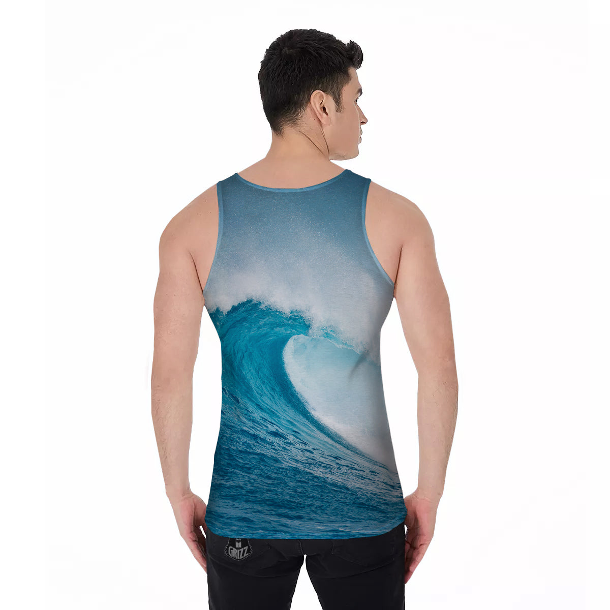 Blue Ocean Wave Print Men's Tank Top-grizzshop