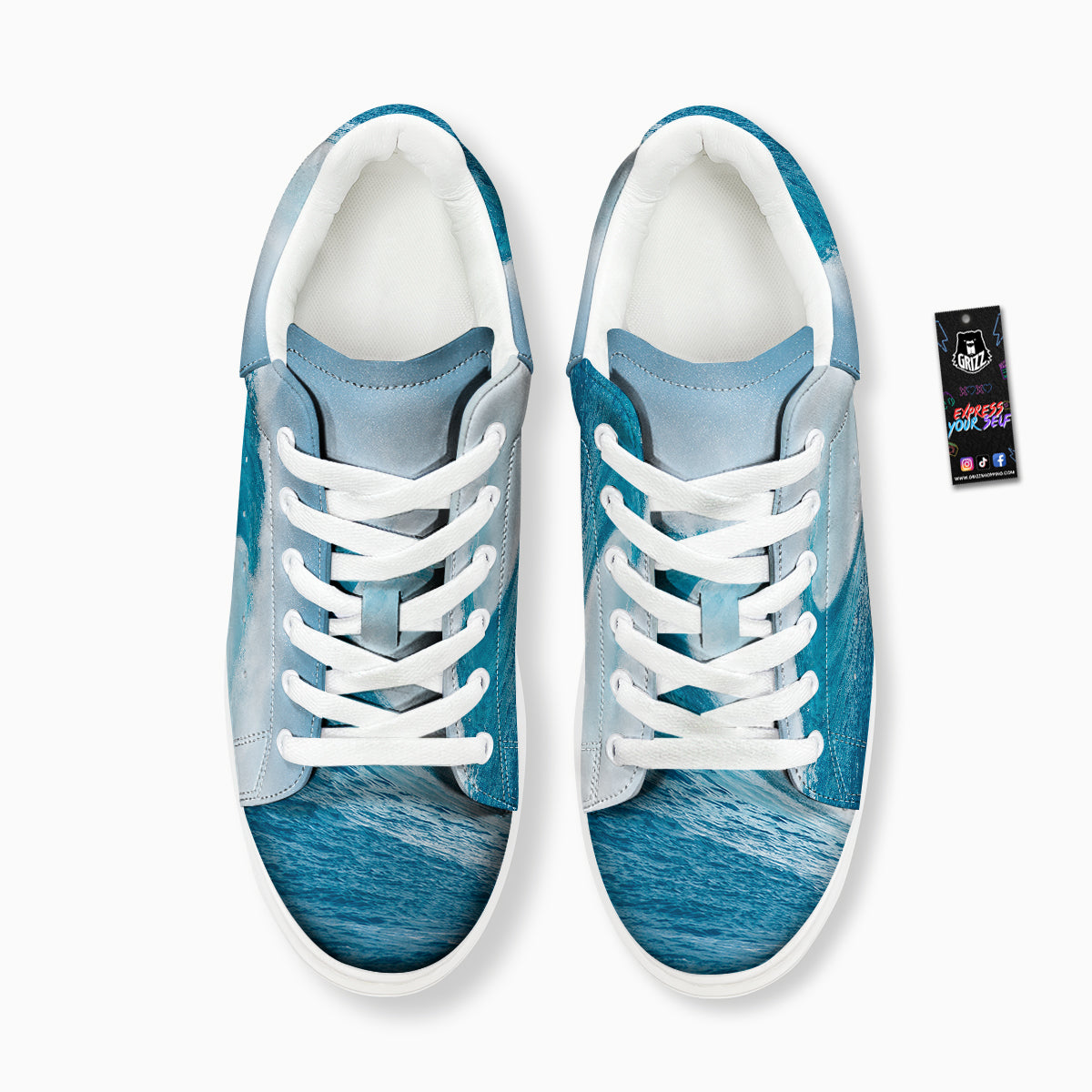 Blue Ocean Wave Print Platform Shoes-grizzshop