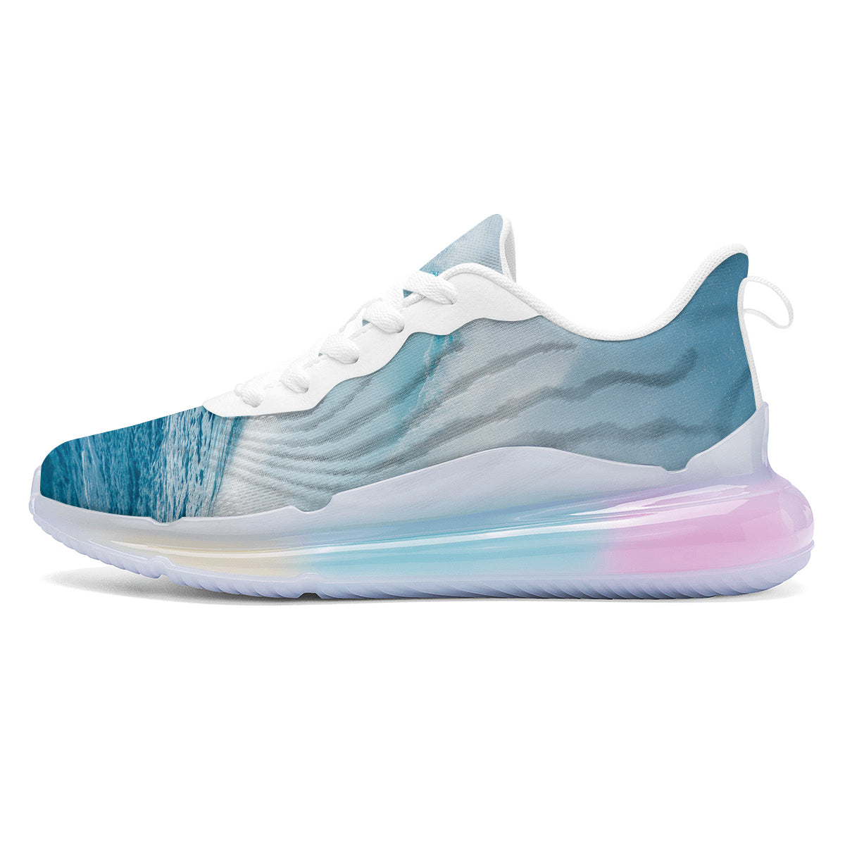 Blue Ocean Wave Print Running Sneakers-grizzshop