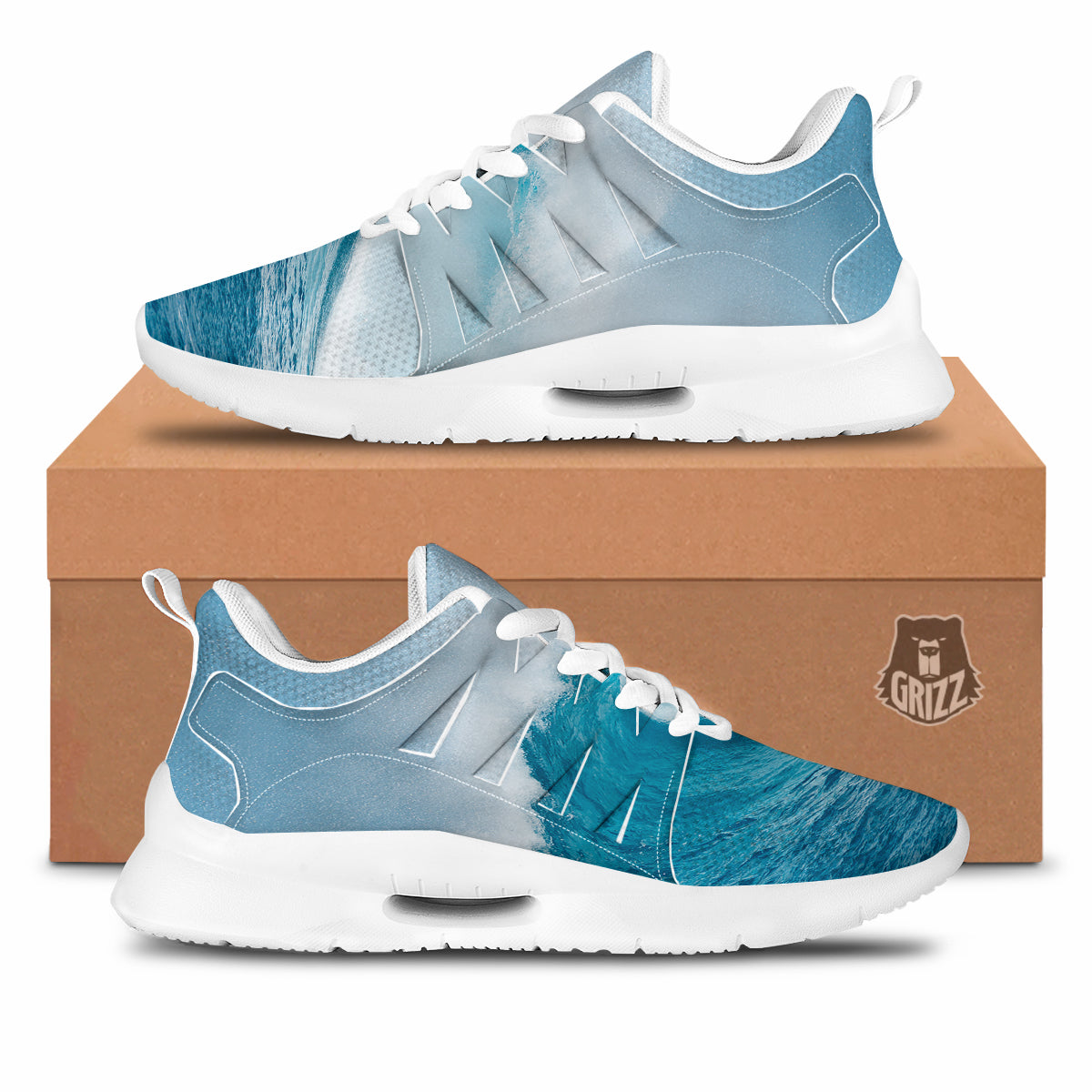 Blue Ocean Wave Print Tennis Shoes-grizzshop