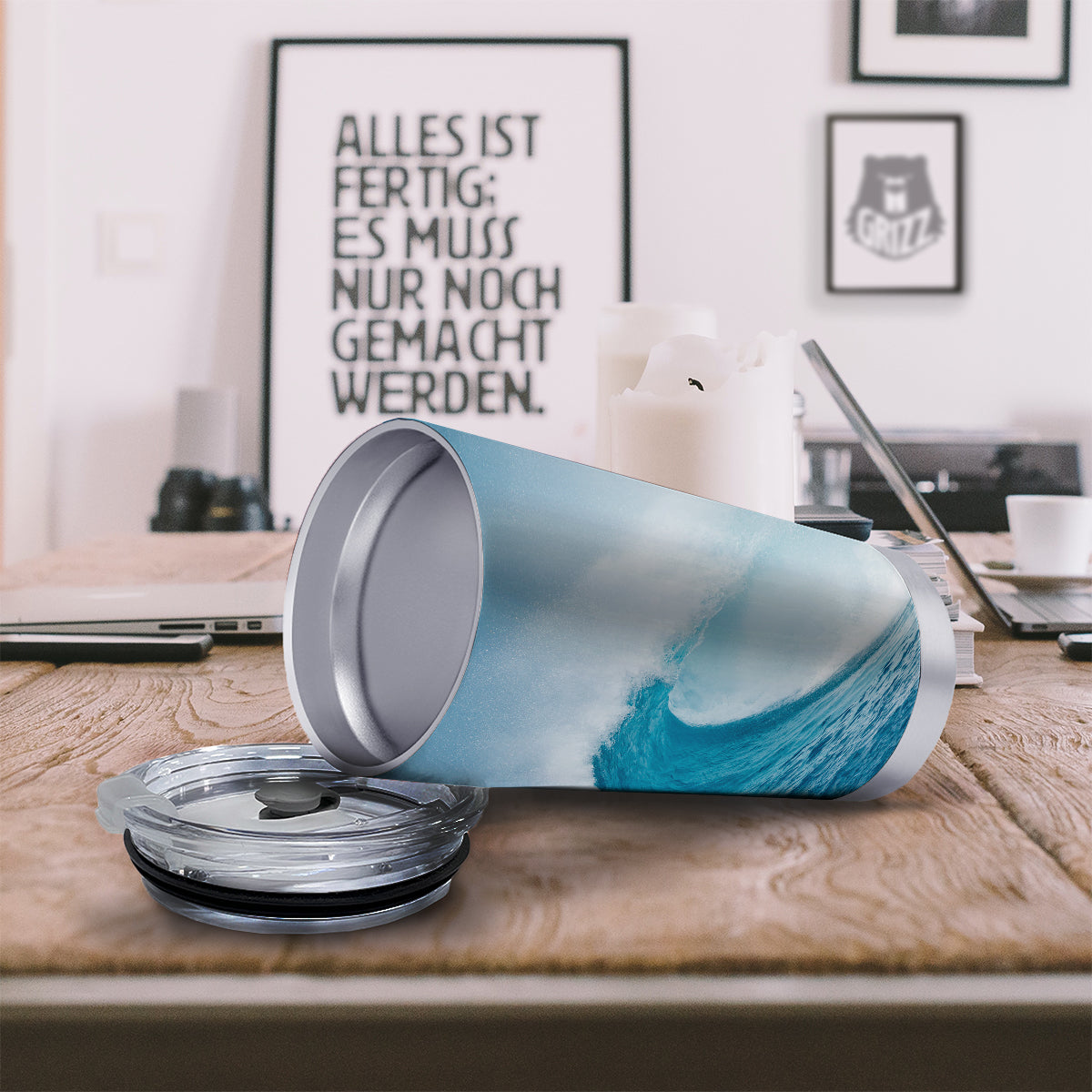 Blue Ocean Wave Print Tumbler-grizzshop