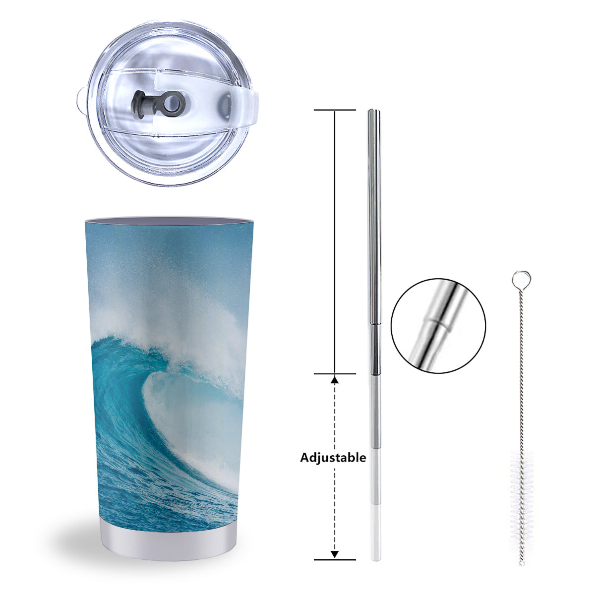Blue Ocean Wave Print Tumbler-grizzshop