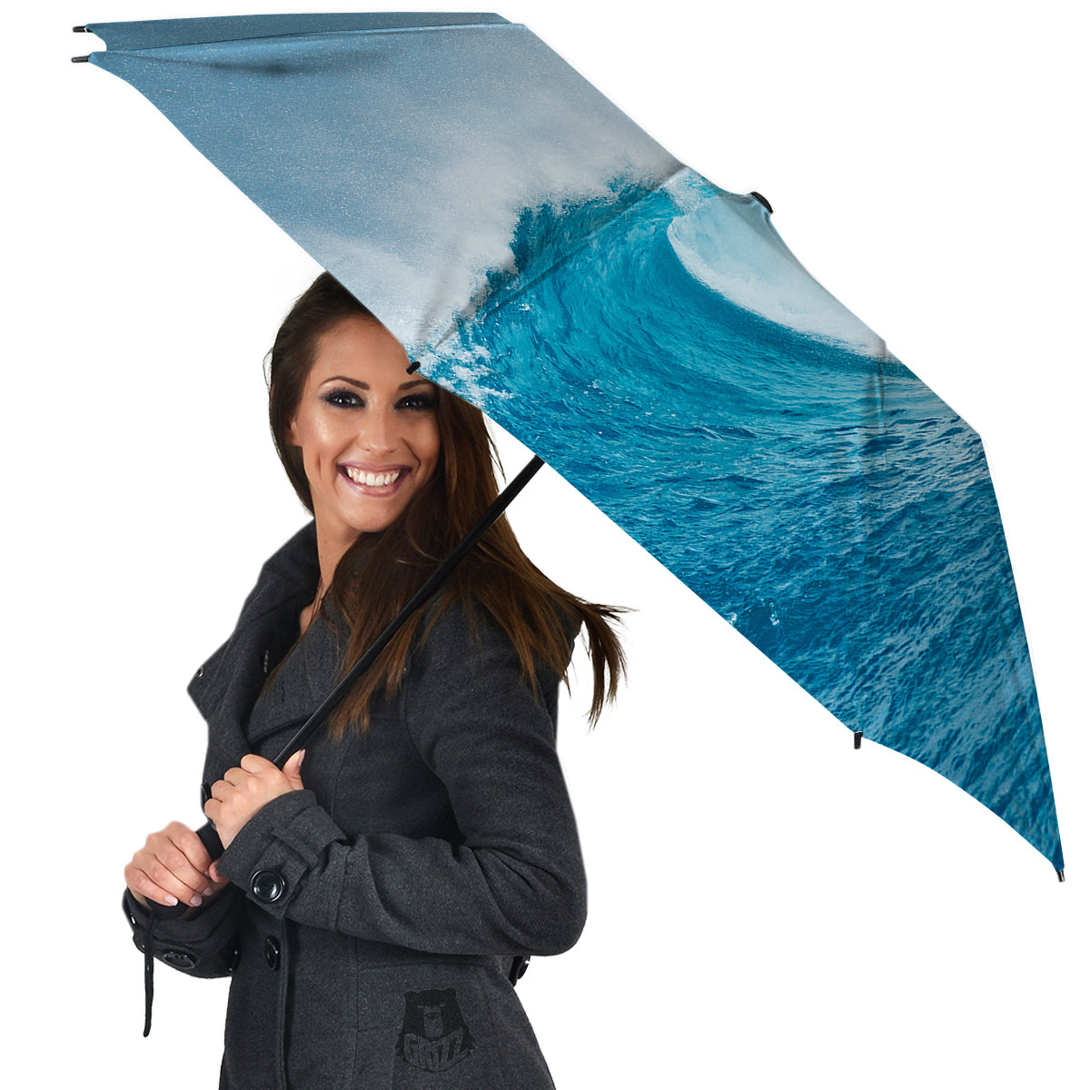 Blue Ocean Wave Print Umbrella-grizzshop