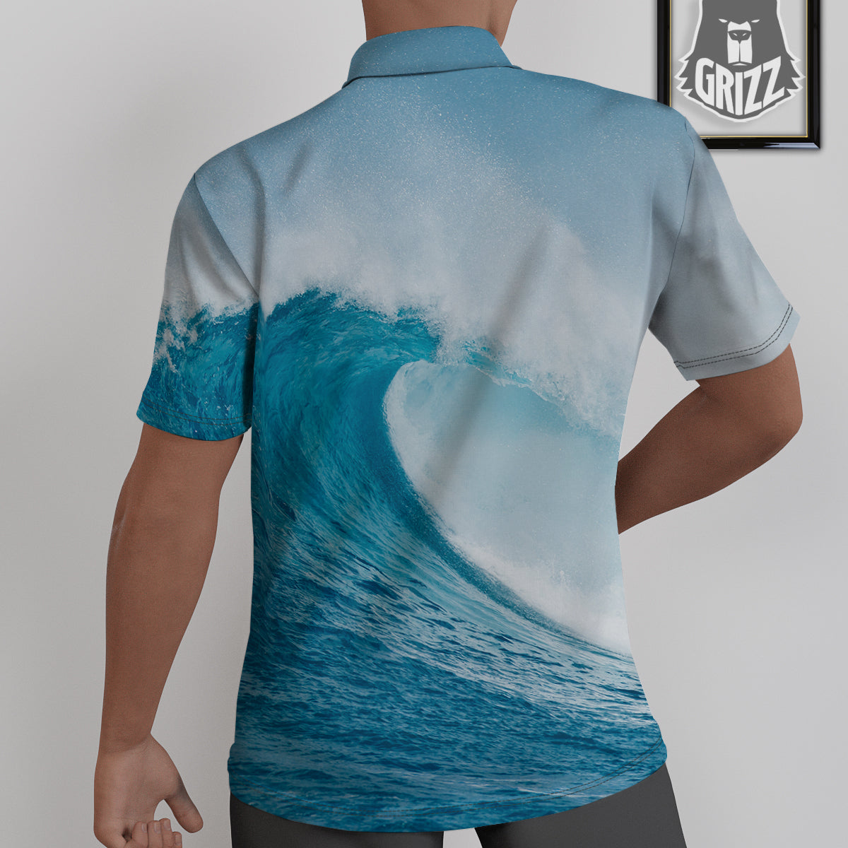 Blue Ocean Wave Print Untucked Shirts-grizzshop