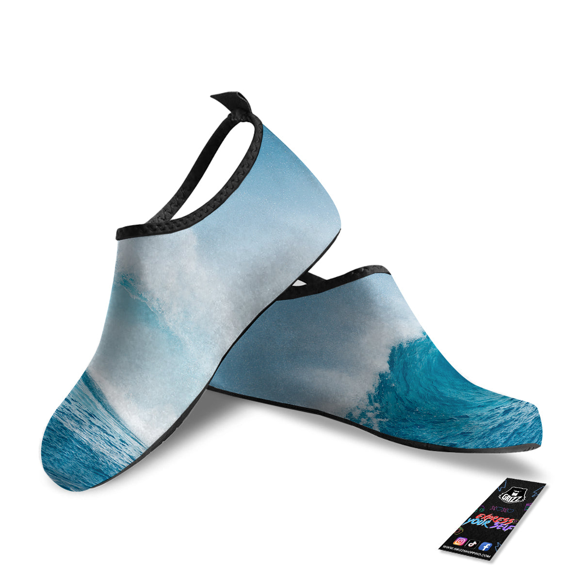 Blue Ocean Wave Print Water Shoes-grizzshop