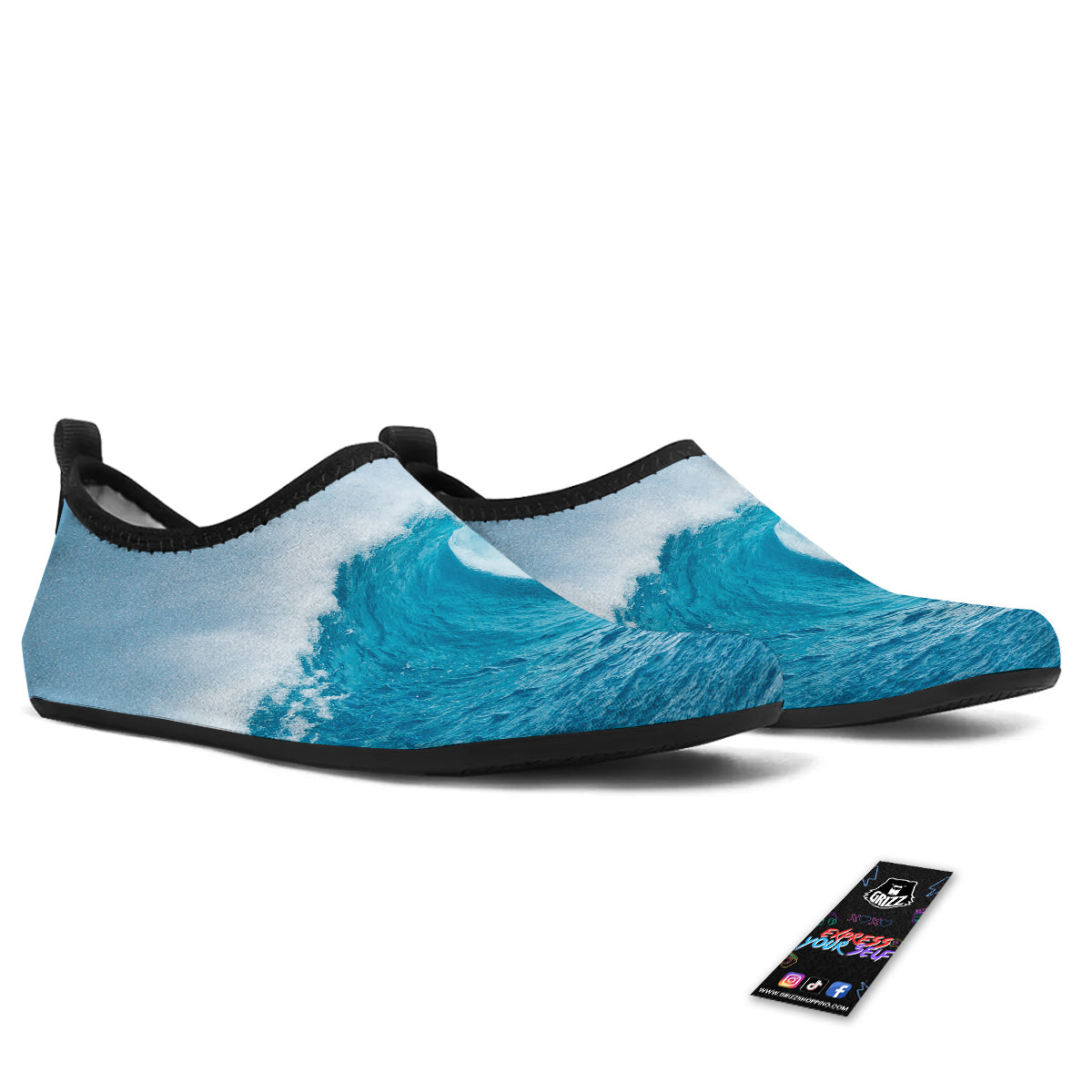 Blue Ocean Wave Print Water Shoes-grizzshop