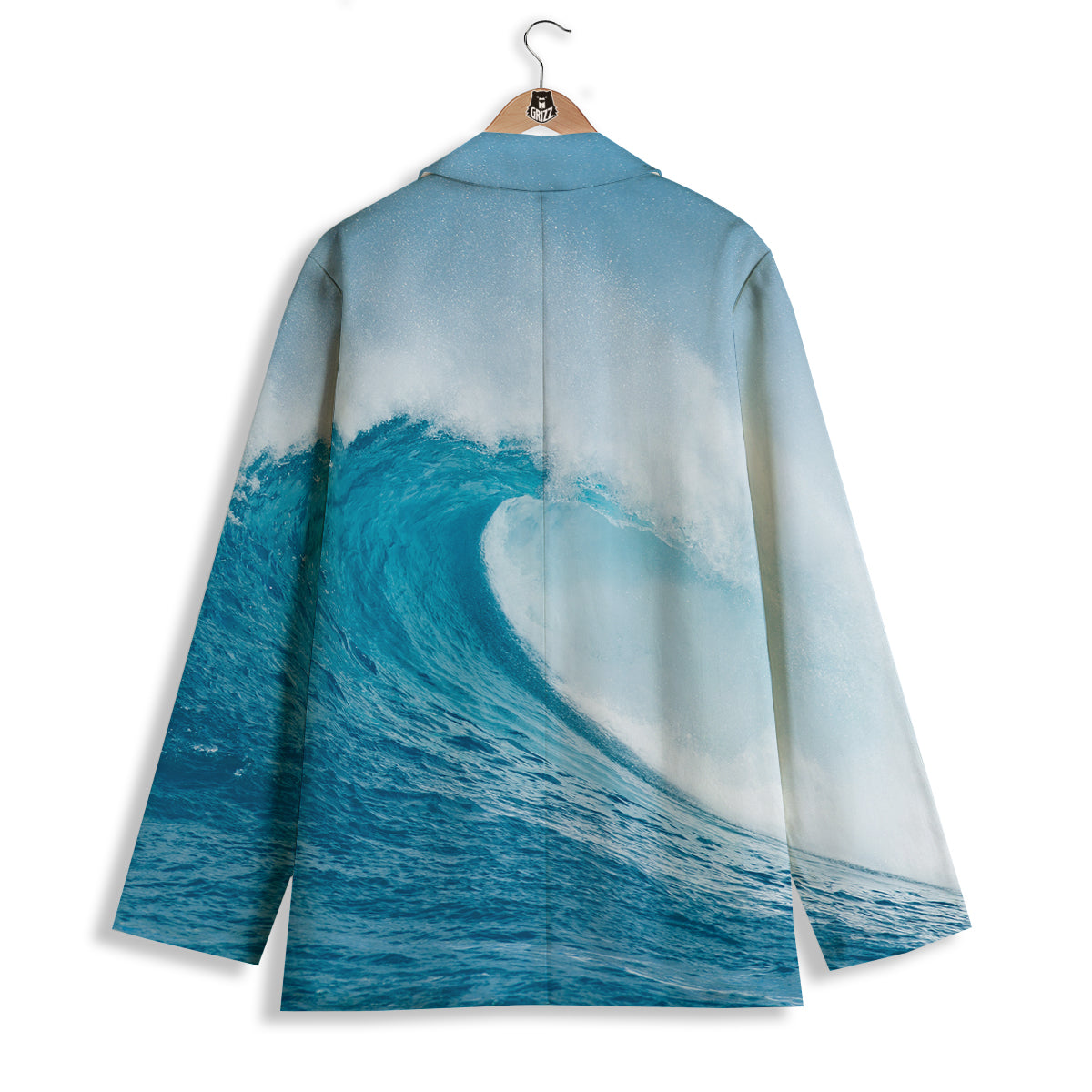 Blue Ocean Wave Print Women's Blazer-grizzshop