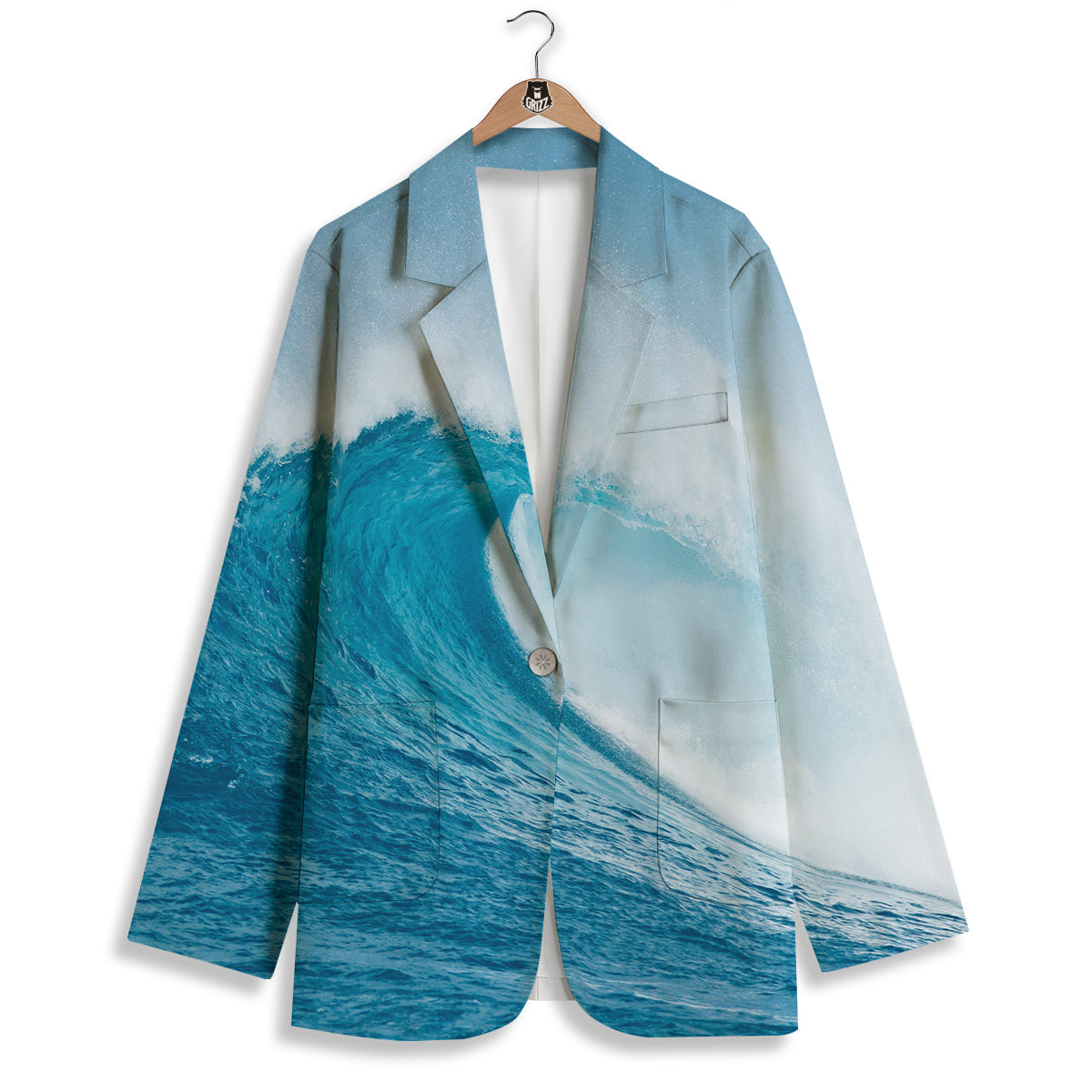 Blue Ocean Wave Print Women's Blazer-grizzshop