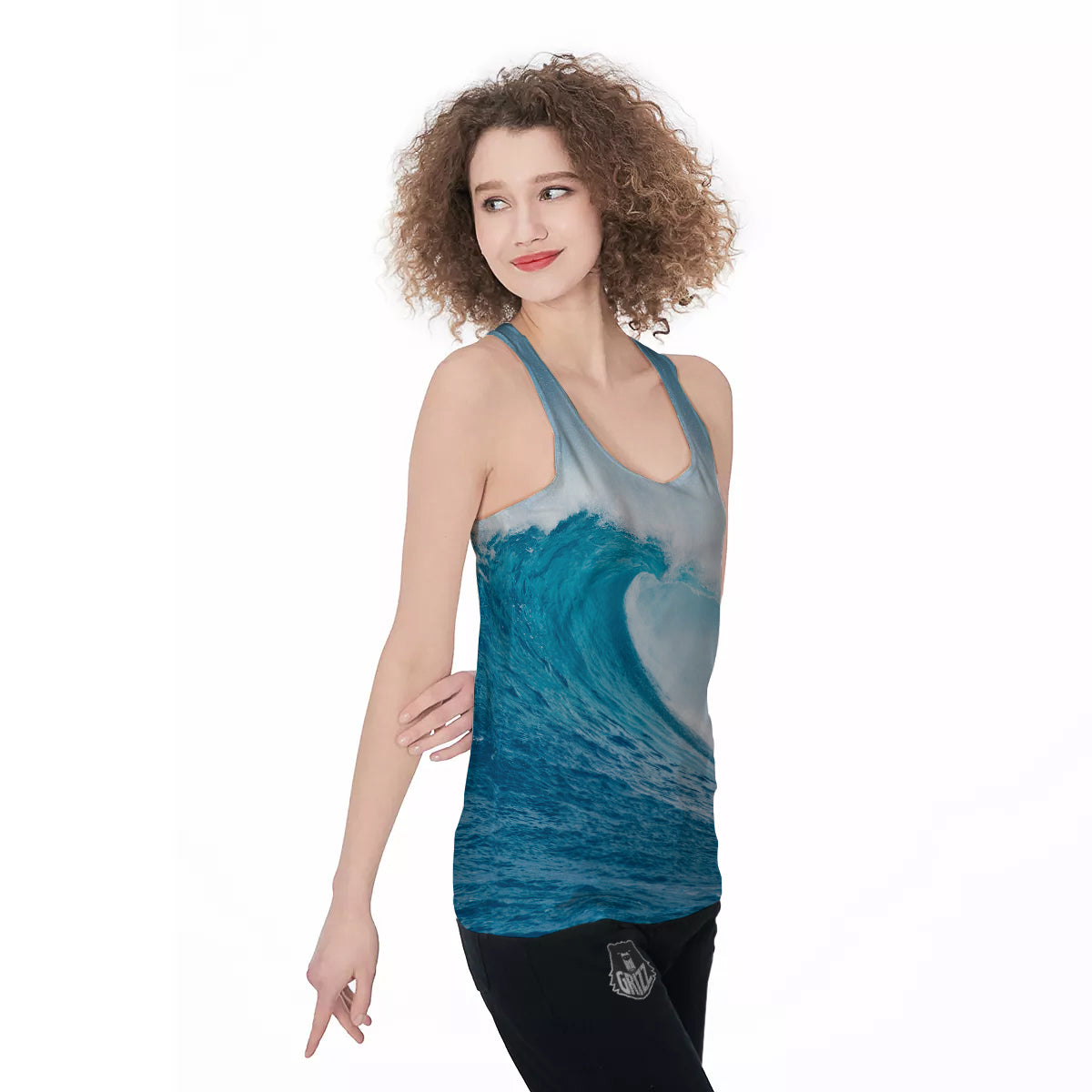 Blue Ocean Wave Print Women's Racerback Tank Top-grizzshop