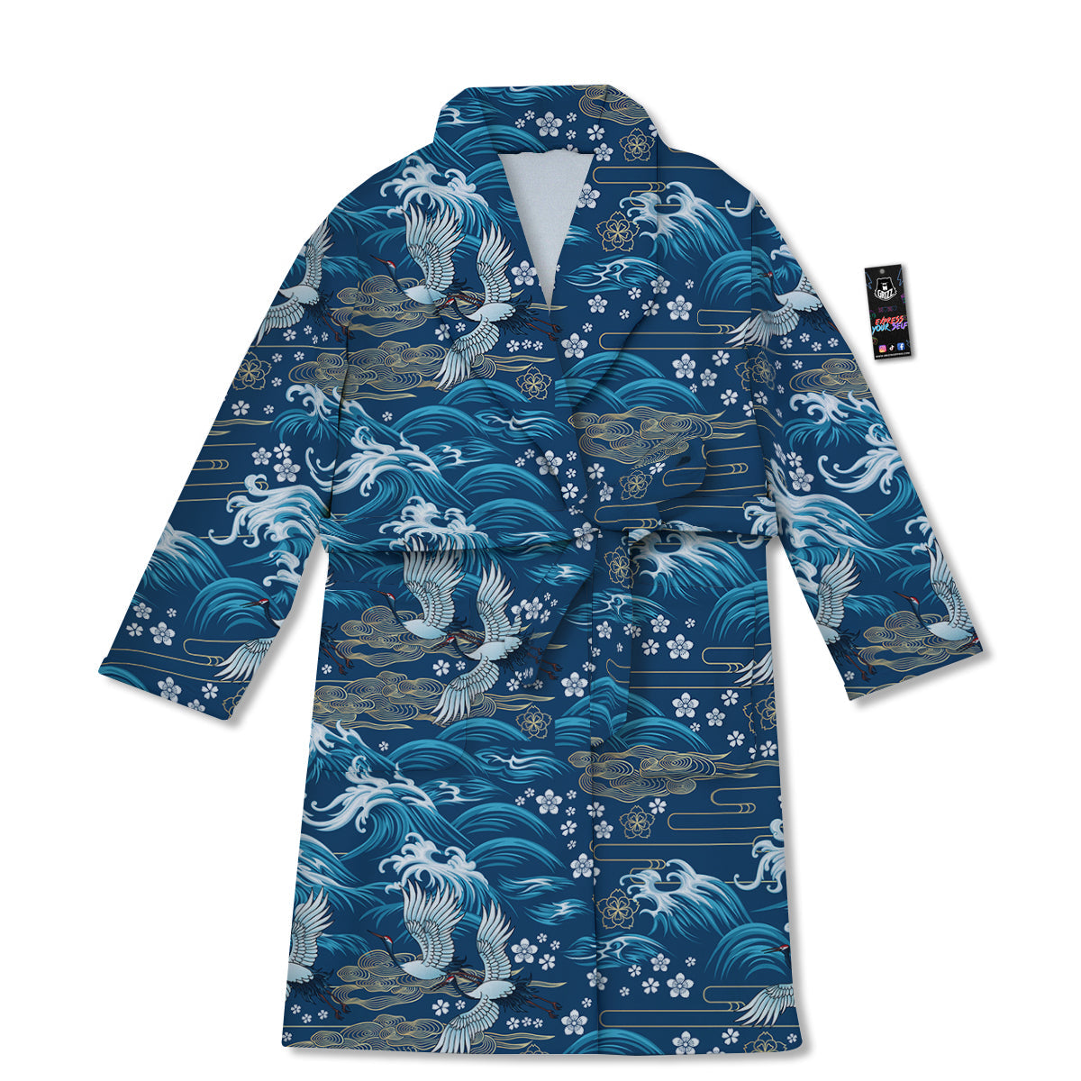 Blue Oriental Sea Print Pattern Bathrobe-grizzshop