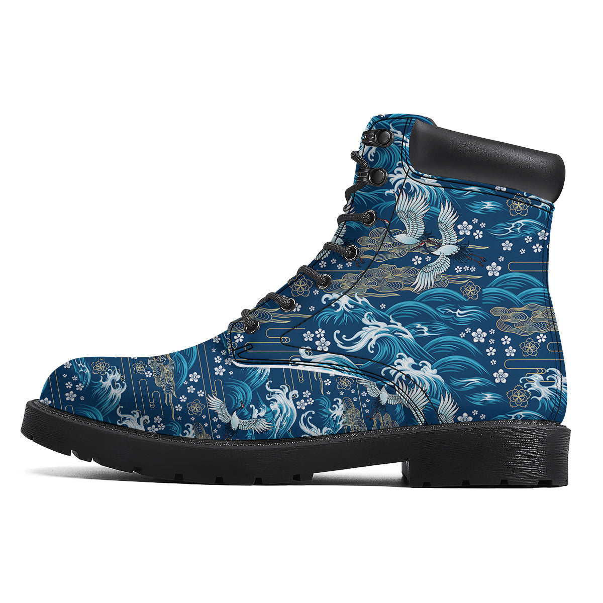 Blue Oriental Sea Print Pattern Boots-grizzshop