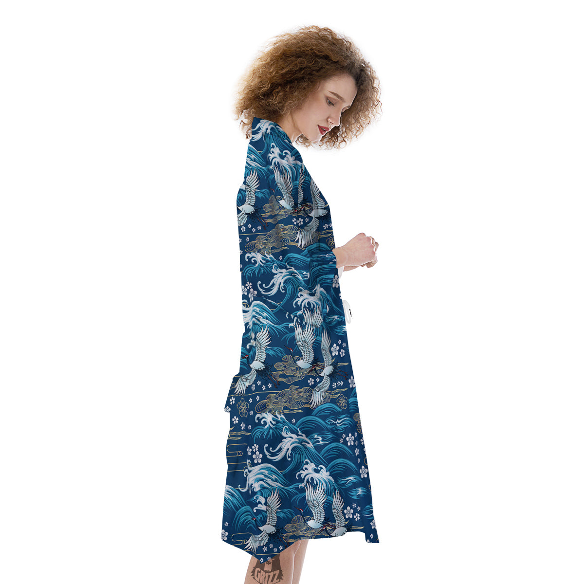 Blue Oriental Sea Print Pattern Kimono-grizzshop