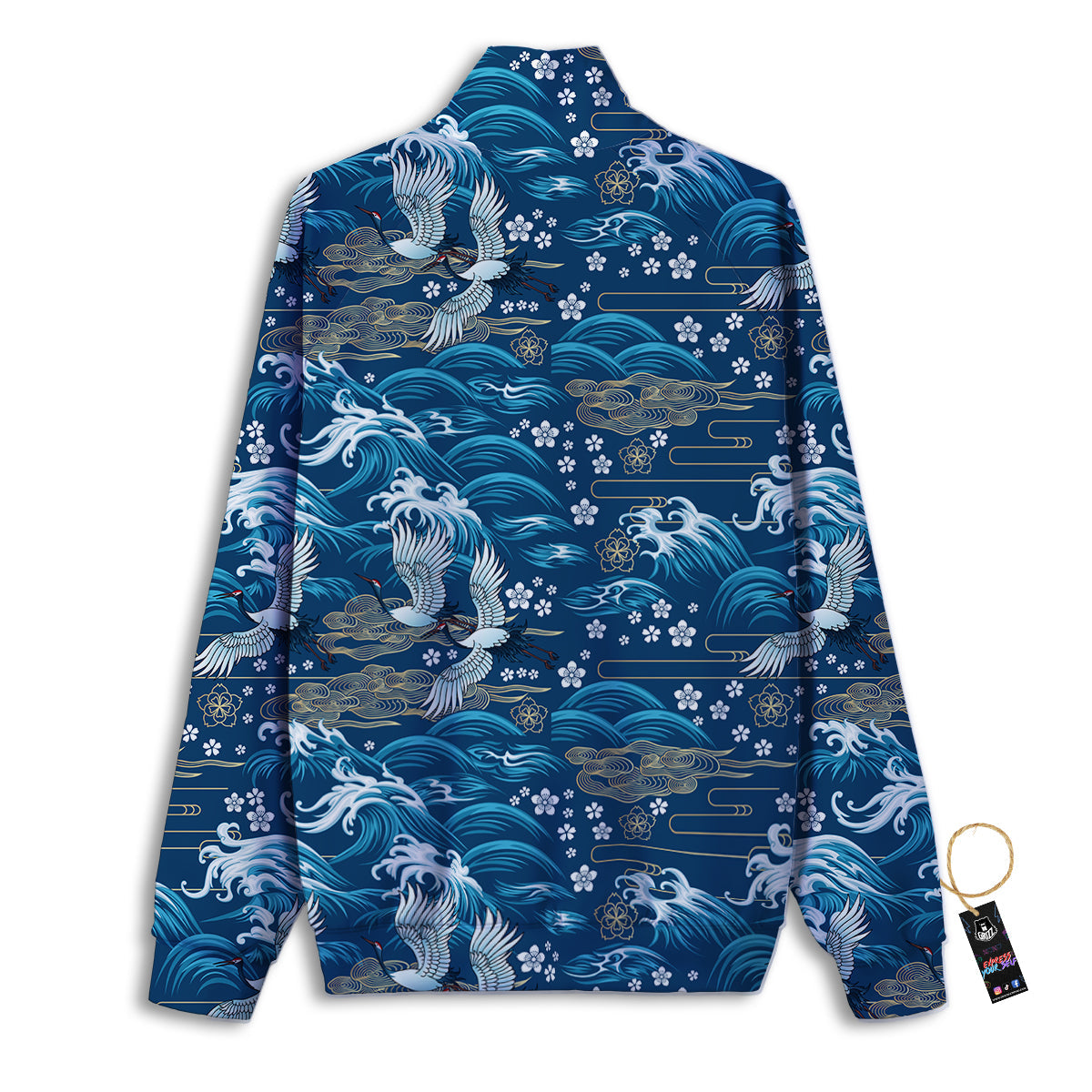 Blue Oriental Sea Print Pattern Track Jacket-grizzshop