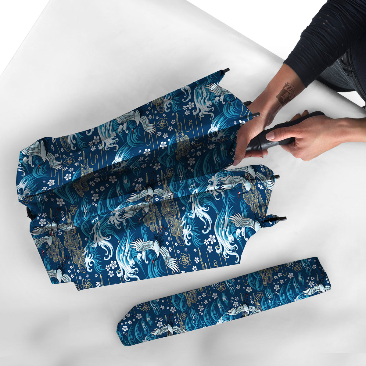 Blue Oriental Sea Print Pattern Umbrella-grizzshop